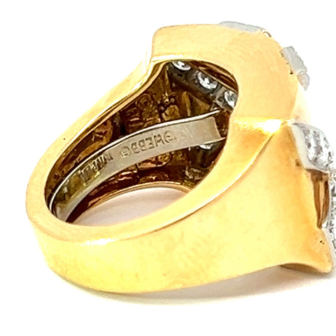 David Webb 18k Yellow Gold, Platinum and  Diamond Estate X Ring