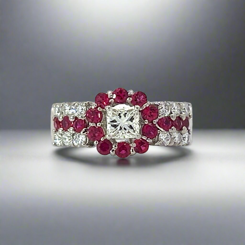 Birks 18k White Gold, Ruby and 1.15 Carat Diamond Ring