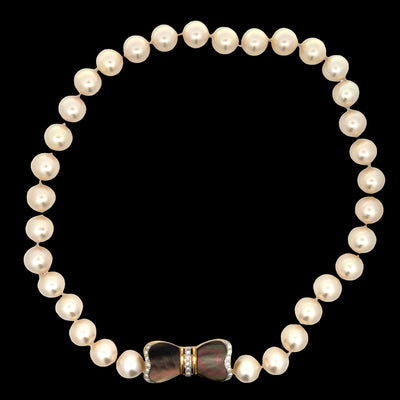 South Sea Cultured Pearl and Diamond Bow Necklace