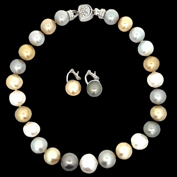 Estate Damiani South Sea Multi Color Pearl Earrings and Necklace