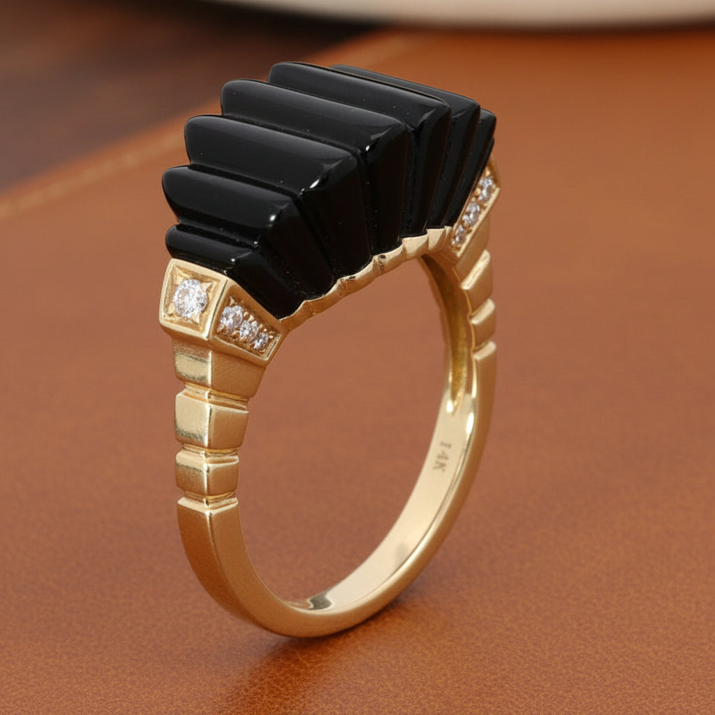 Effy Onyx, Diamond and 14K Yellow Gold Ring