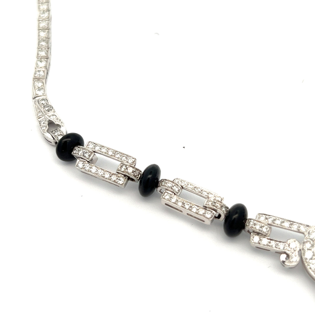 Diamond, Onyx and Platinum Art Deco Style Necklace