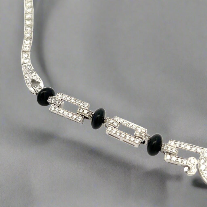 Diamond, Onyx and Platinum Art Deco Style Necklace