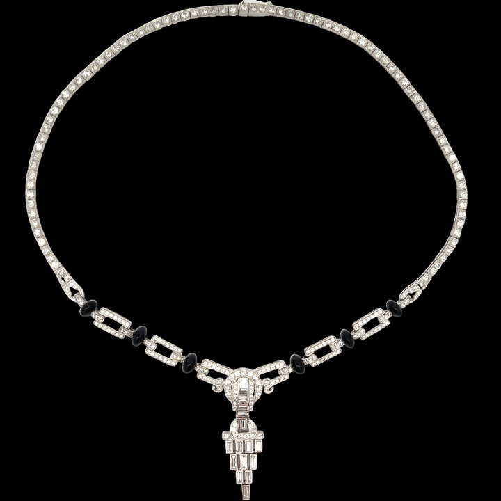 Diamond, Onyx and Platinum Art Deco Style Necklace
