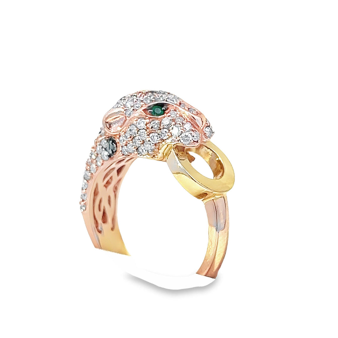 Diamond, Emerald and 14K Gold Panther Ring
