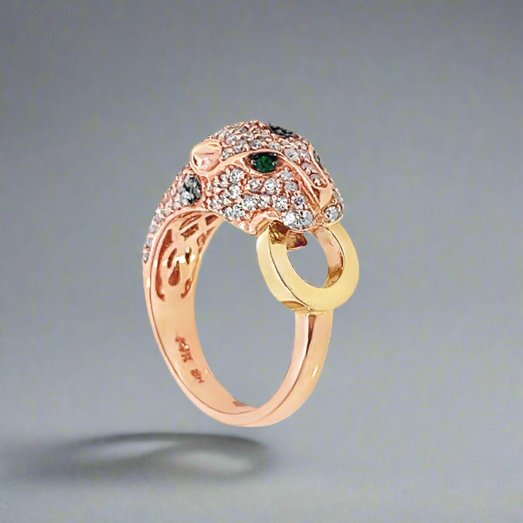 Diamond, Emerald and 14K Gold Panther Ring