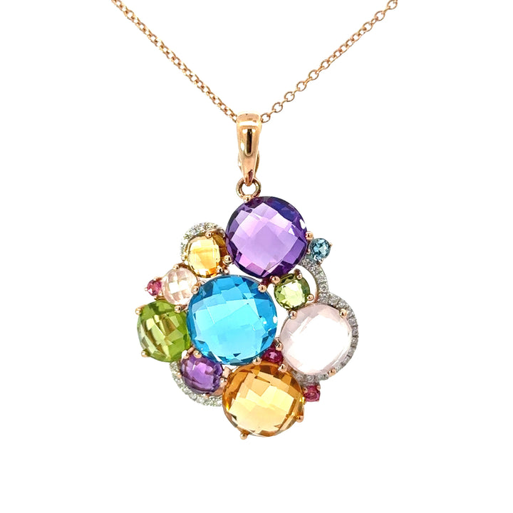 14K Rose Gold, Diamond and Multi Gemstone Necklace