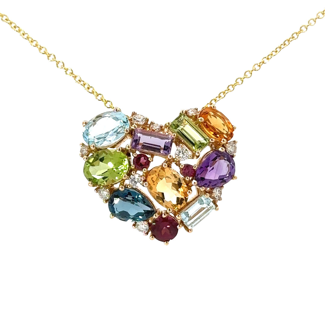 Effy Multi Gemstone, Diamond and 14K Yellow Gold Heart Necklace