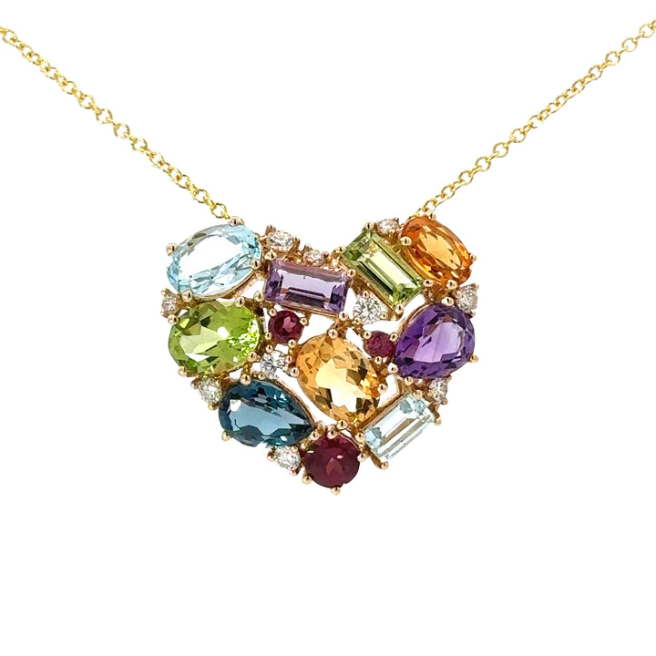 Effy Multi Gemstone, Diamond and 14K Yellow Gold Heart Necklace