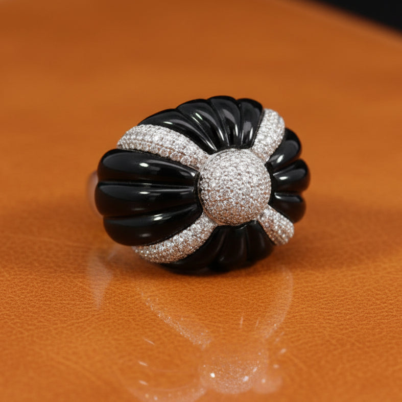Effy Onyx & Diamond 14K White Gold Ring