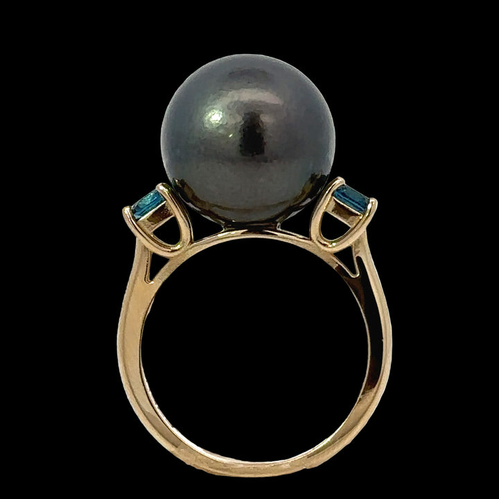 Effy London Blue Topaz & Black Tahitian Pearl Ring