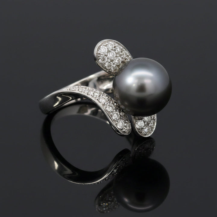 Estate Designer Schoeffel 1.20 cttw Diamond 12.57mm Tahitian Pearl Ring 13875