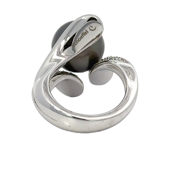 Estate Designer Schoeffel 1.20 cttw Diamond 12.57mm Tahitian Pearl Ring 13875
