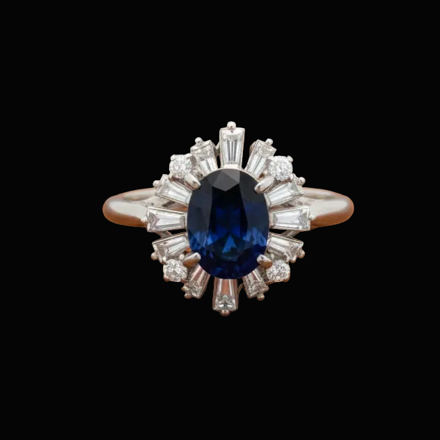Sapphire and Diamond Platinum Halo Ring