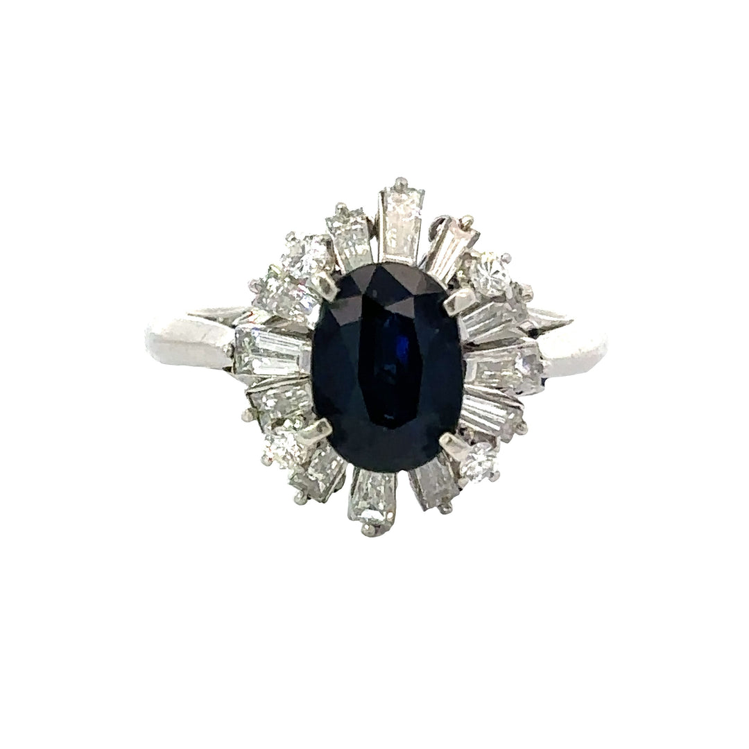 Sapphire and Diamond Platinum Halo Ring