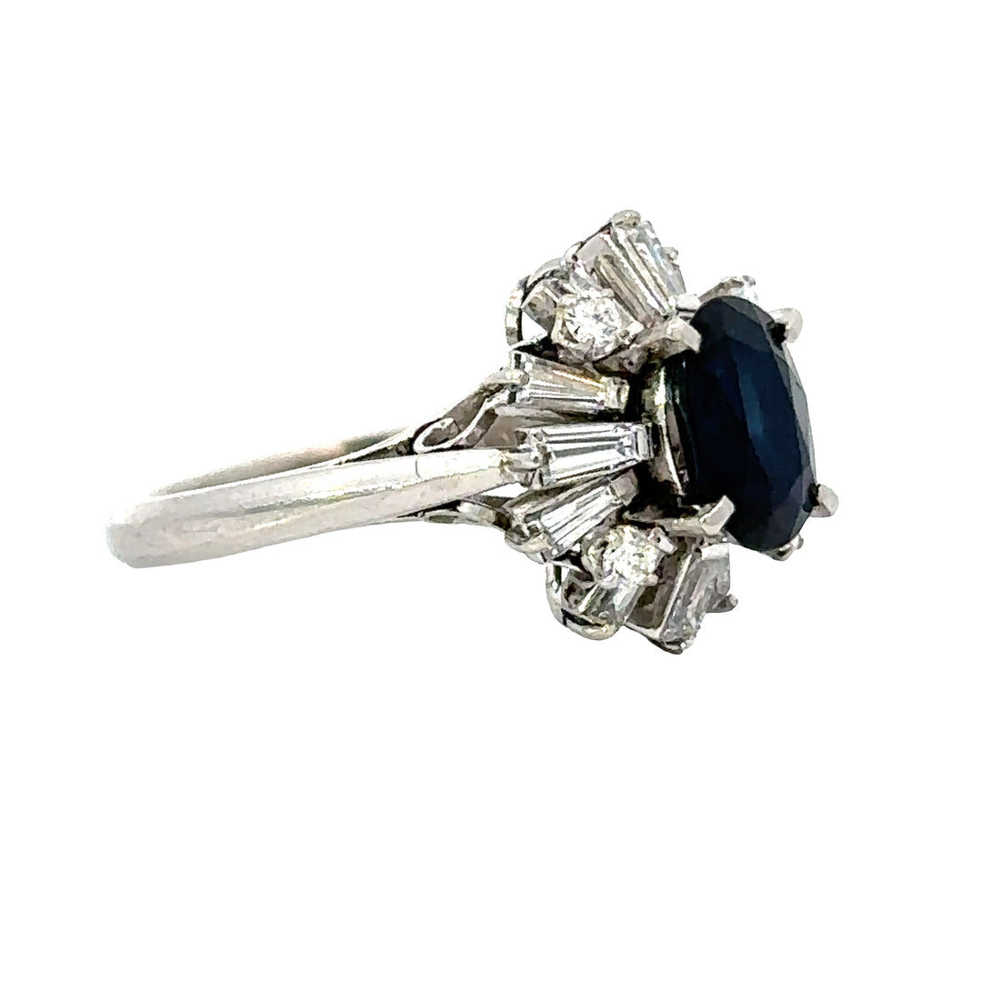Sapphire and Diamond Platinum Halo Ring