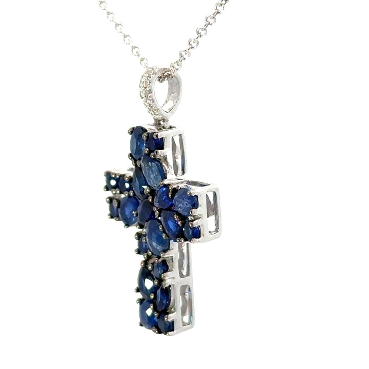 E.H. Collection Sapphire & Diamond Cross Pendant With Chain 14422