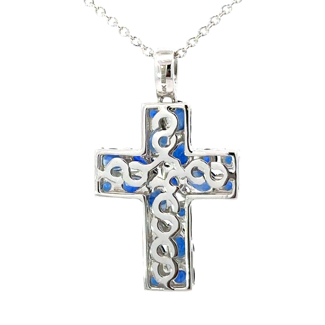 E.H. Collection Sapphire & Diamond Cross Pendant With Chain 14422