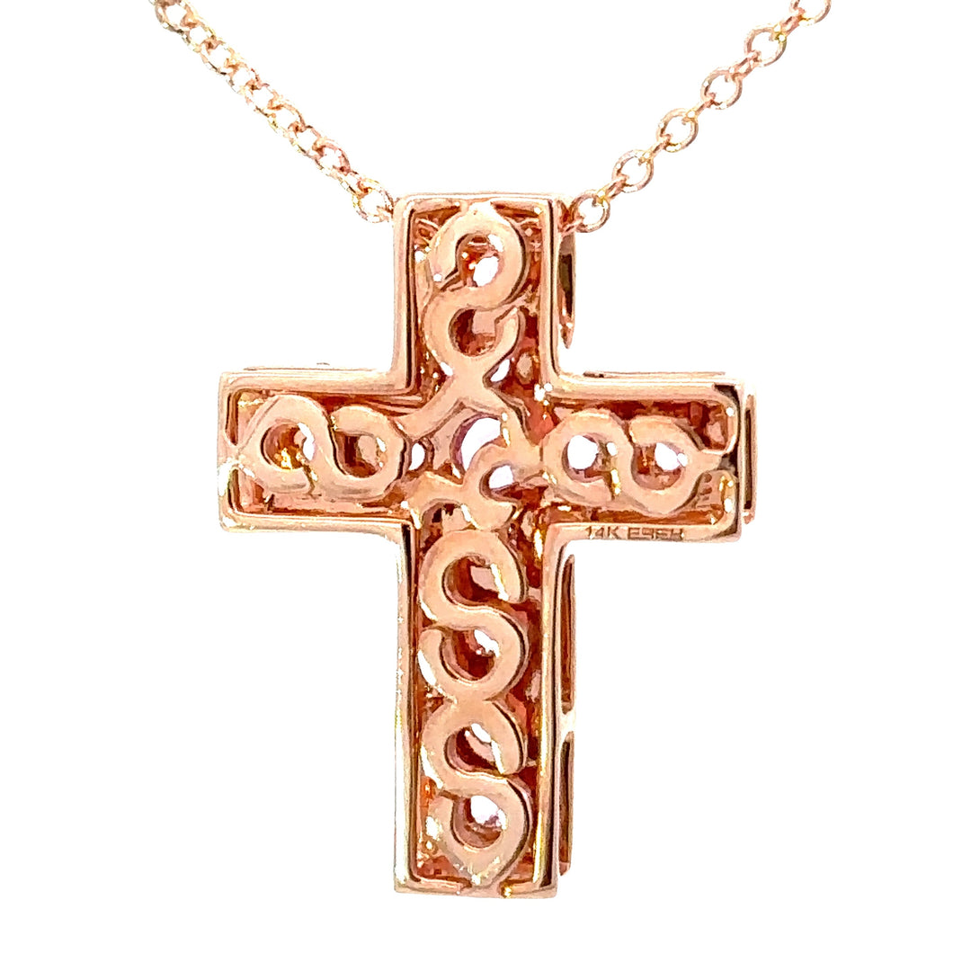 E.H. Collection Pink Sapphire & Diamond Cross Pendant With Chain 14421