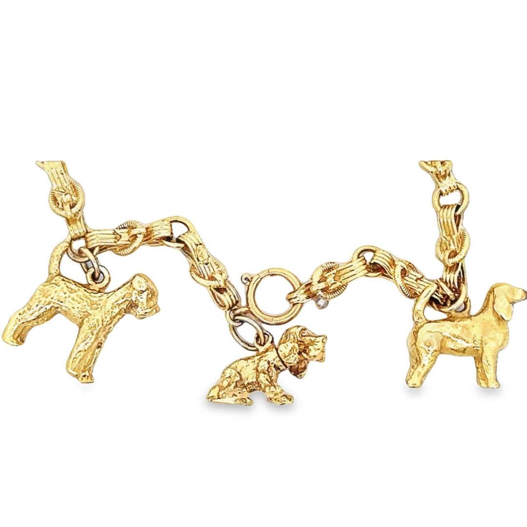 Vintage Dog Lover 14K Gold Charm Bracelet