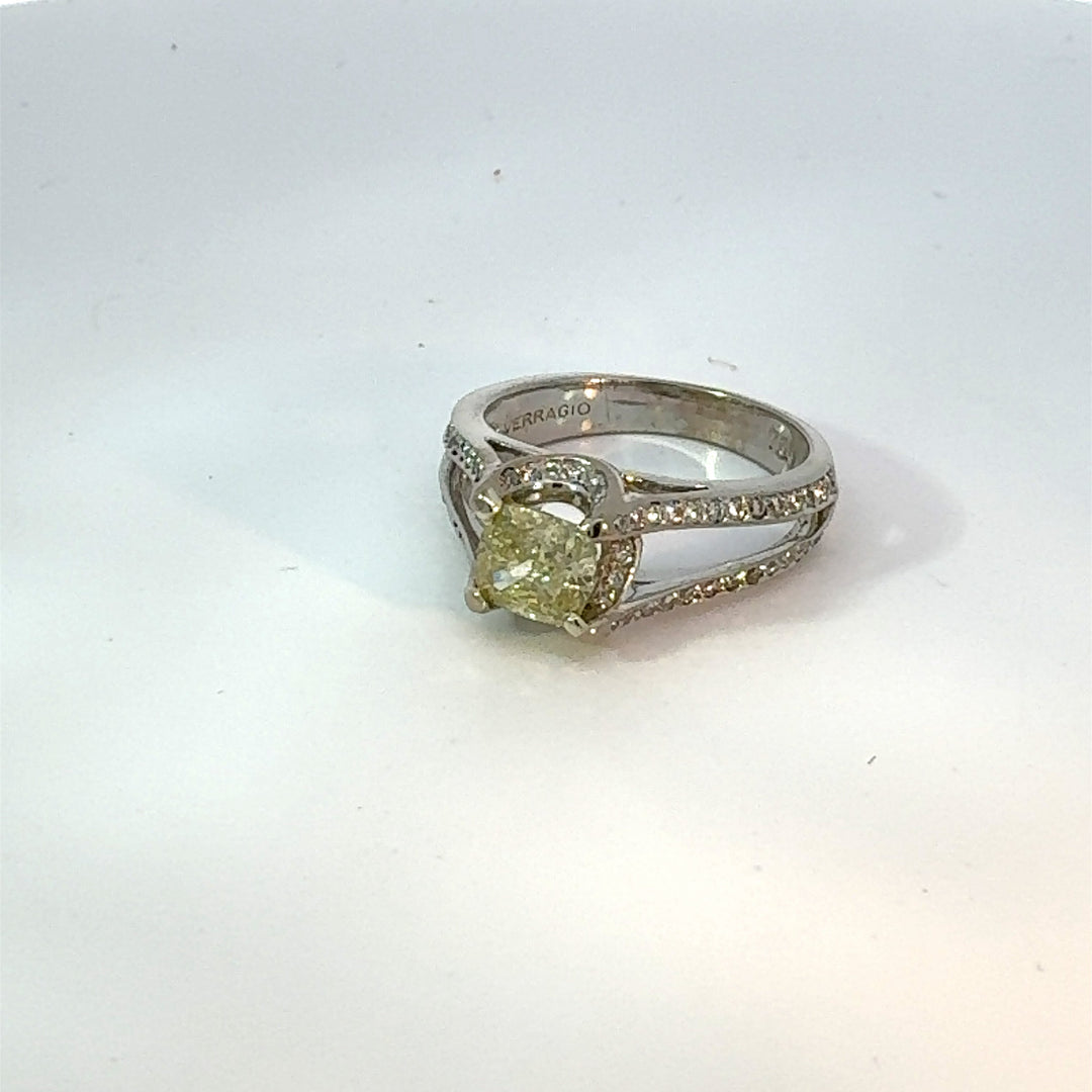 Estate Designer Verragio 1.21 ct Natural Fancy Yellow (GIA) Diamond 18K White Gold Ring 14738