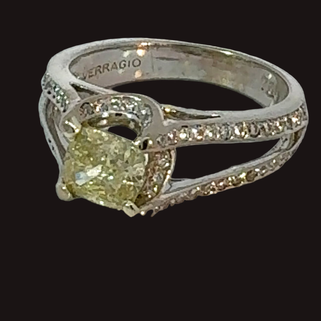 Estate Designer Verragio 1.21 ct Natural Fancy Yellow (GIA) Diamond 18K White Gold Ring 14738