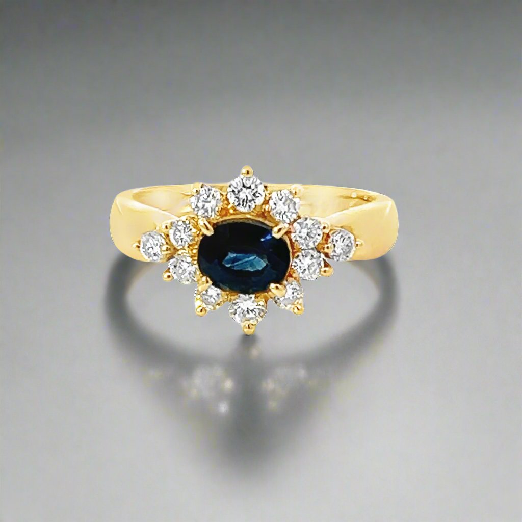 18k Yellow Gold, Diamond and Sapphire Ring