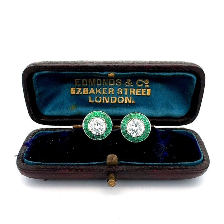 Emerald Earrings 18K White Gold (Center CZ)