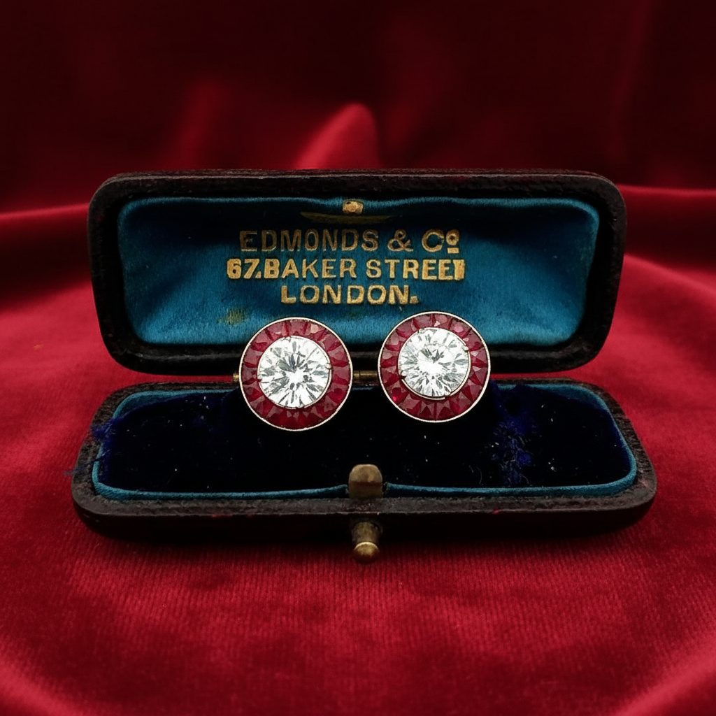Ruby Earrings 18K White Gold Earrings (Center CZ)