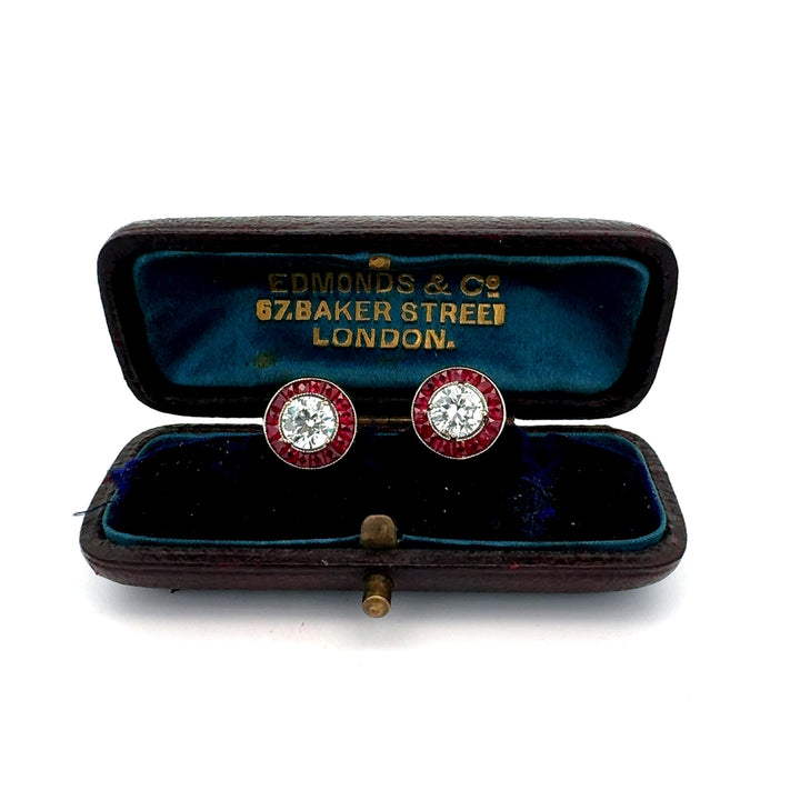 Ruby Earrings 18K White Gold Earrings (Center CZ)