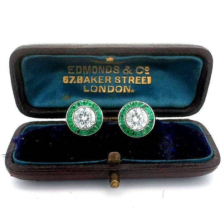 Emerald Earrings 18K White Gold (Center CZ)