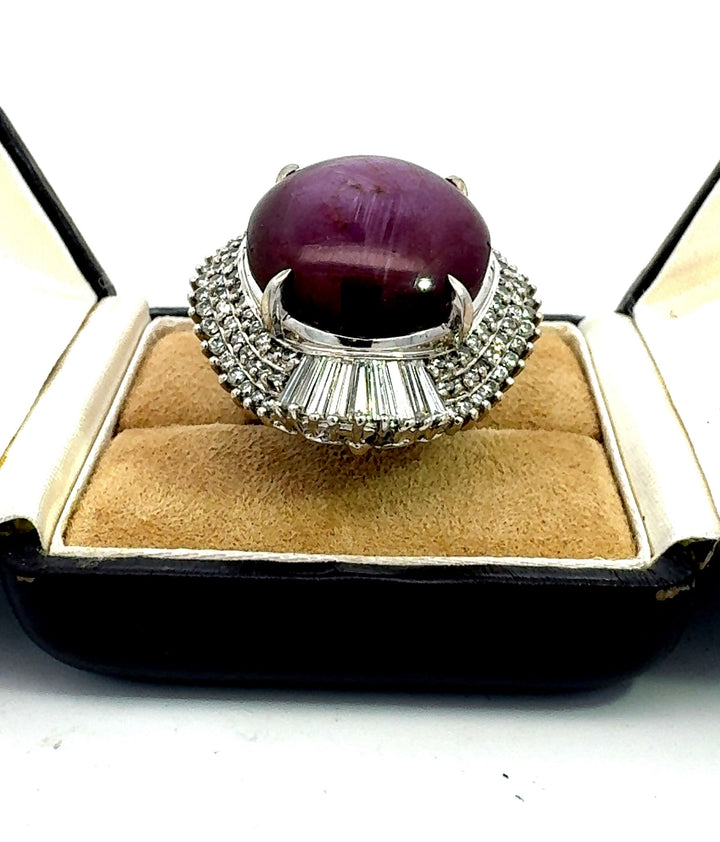 Estate 46.89 ct Star Ruby 3.25 cttw Diamond Platinum Ring 14991