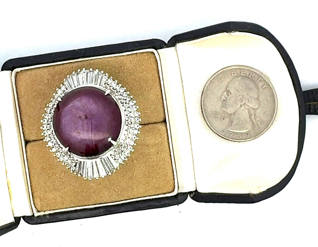 Estate 46.89 ct Star Ruby 3.25 cttw Diamond Platinum Ring 14991