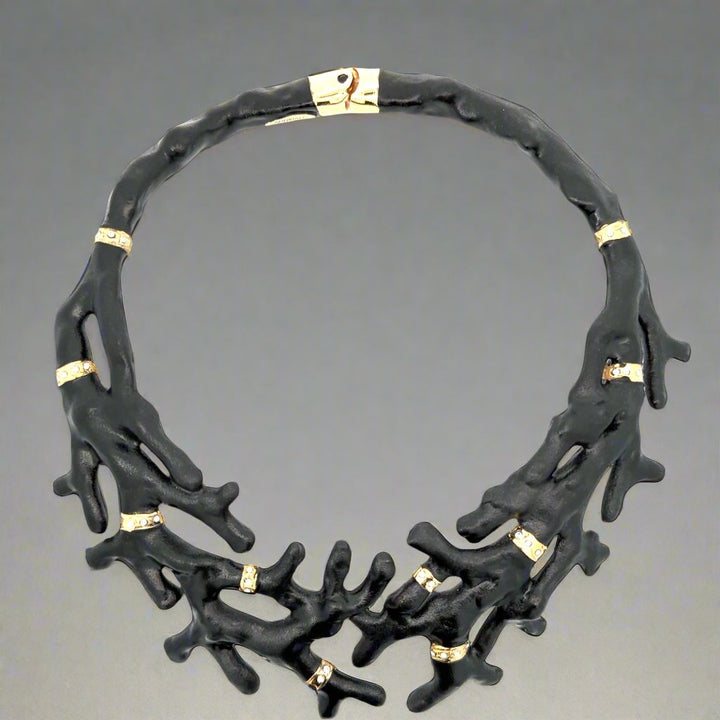 Annibale Baldini Italian Swarovski Crystal and Black Coral Statement Necklace