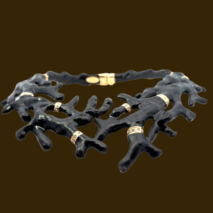 Annibale Baldini Italian Swarovski Crystal and Black Coral Statement Necklace