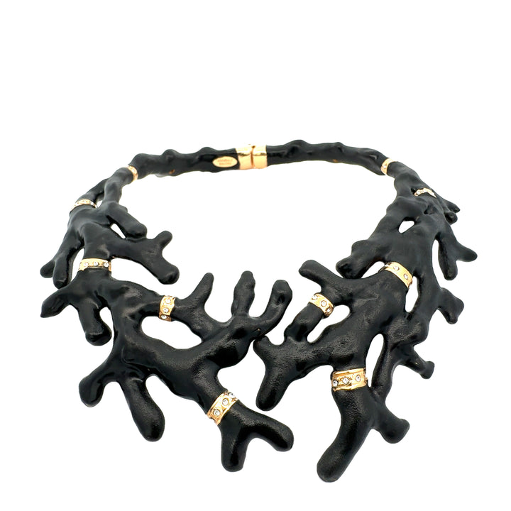 Annibale Baldini Italian Swarovski Crystal and Black Coral Statement Necklace