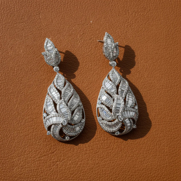Designer Circa 1990's 17.35cttw Diamond and 18k White Gold Earring (2.8" Length)