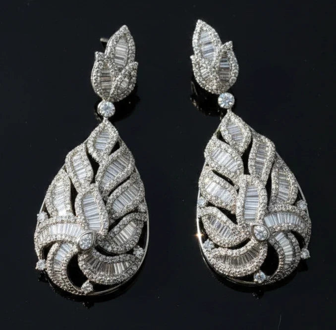 Designer Circa 1990's 17.35cttw Diamond and 18k White Gold Earring (2.8" Length)