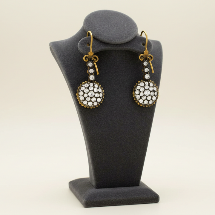 French Rose Cut Diamond and 22kt Yellow Gold/Rhodium Dangle Earrings