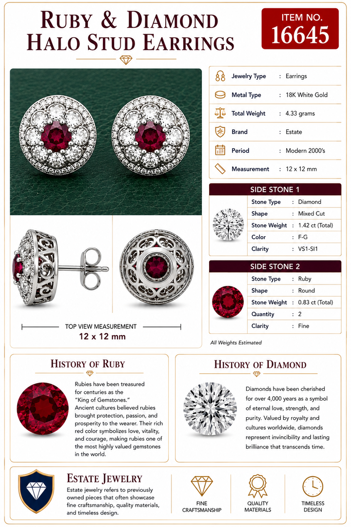 Modern Gem Ruby and Diamond 18Kt White Gold Earrings