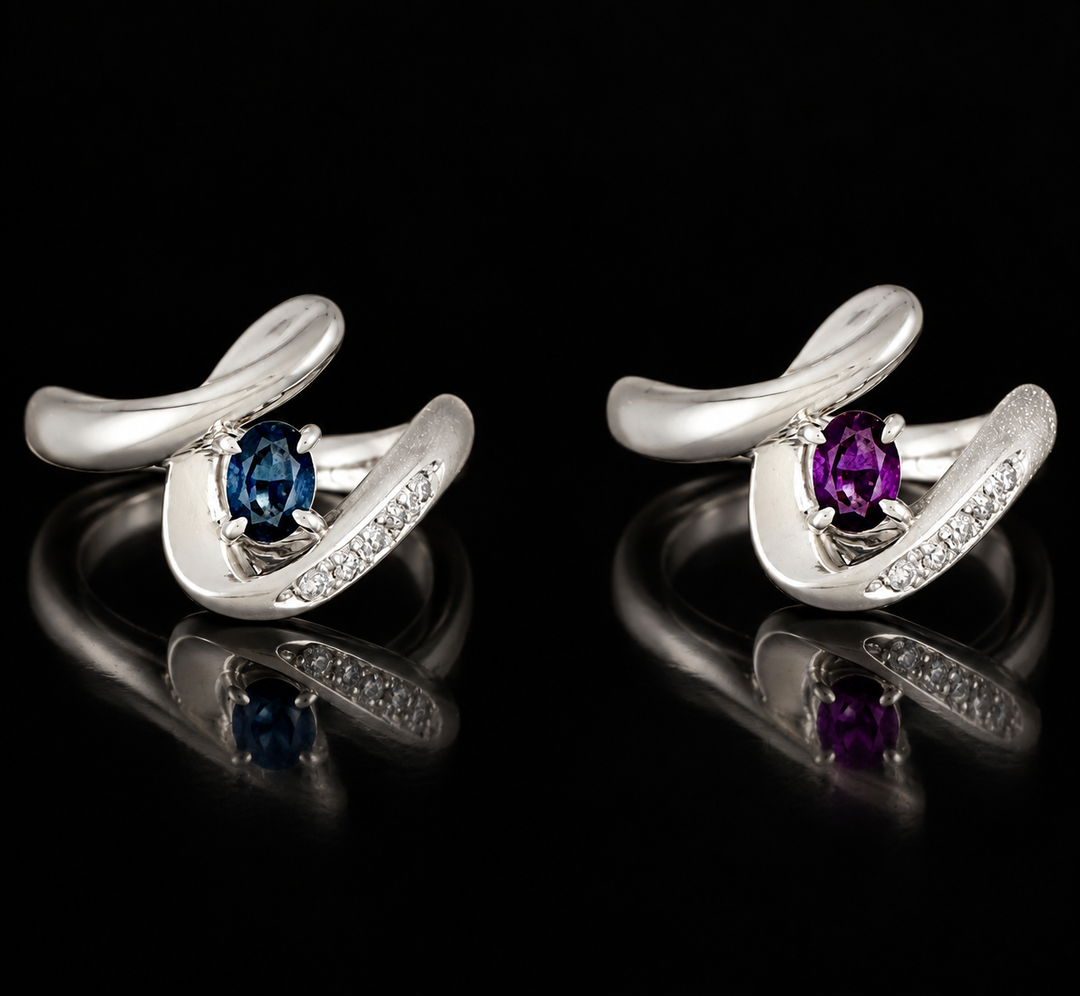 Estate Designer Belami Natural Color Change Brazilian Alexandrite & Diamond Platinum Ring (GIA Report)