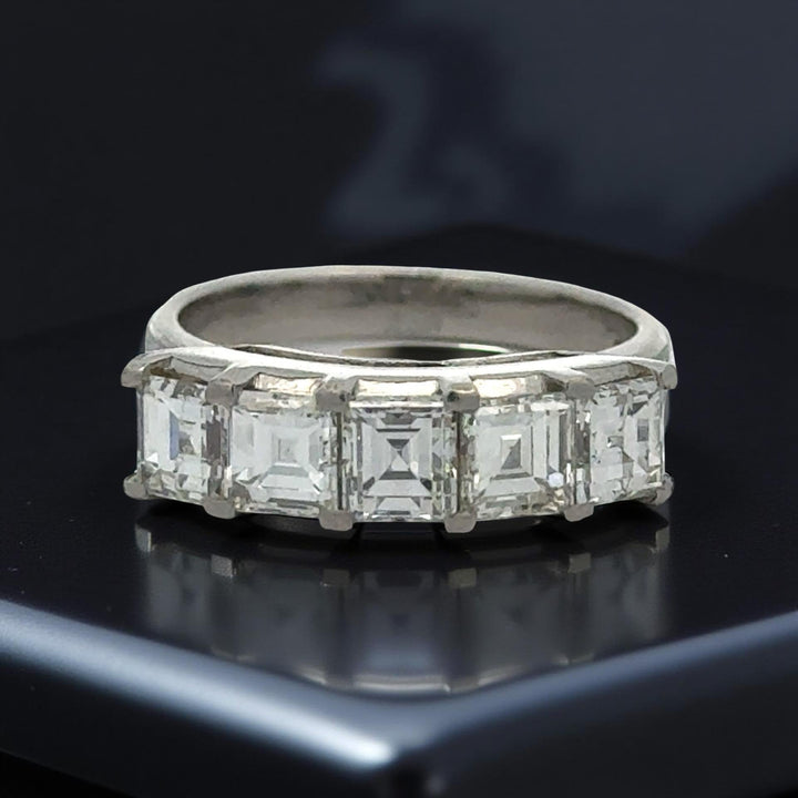 Classic 5 Stone Asscher Cut 2.36cttw. Diamond Platinum Ring