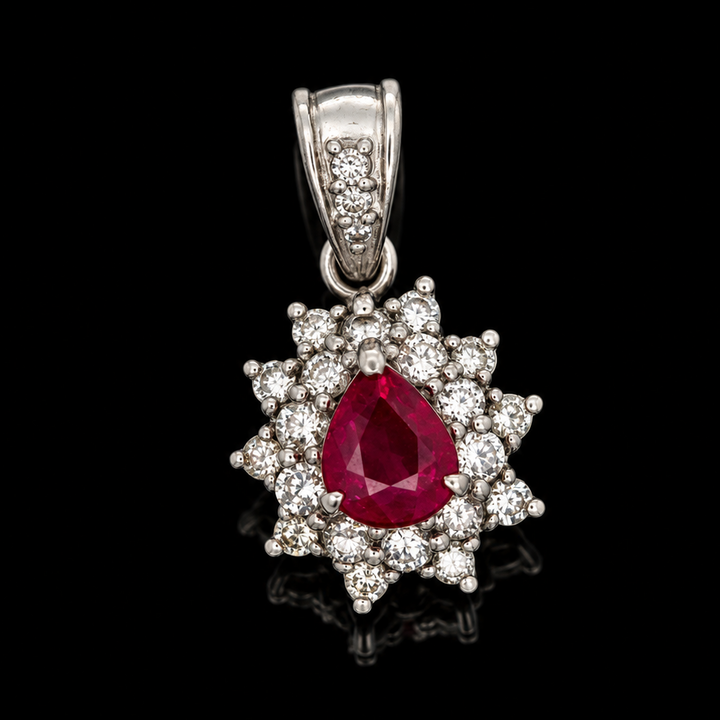 Estate 1.00ct. Fine Ruby & Diamond Platinum Pendant