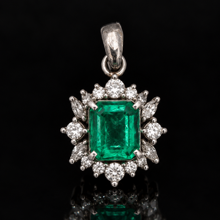 Estate 1.05ct. Emerald & Diamond Platinum Pendant