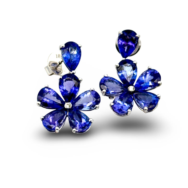 2000's Tanzanite and Diamond Cluster Flower Earrings