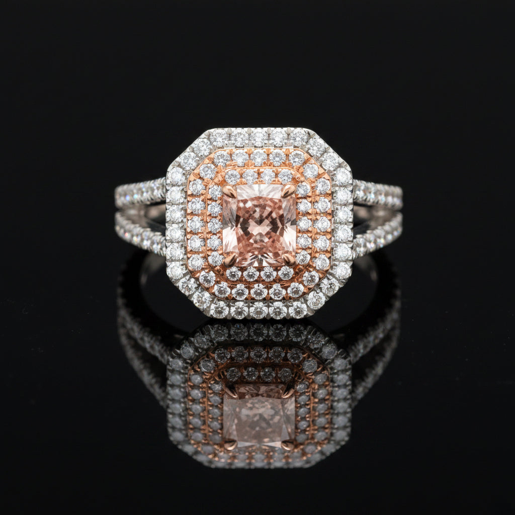 Contemporary Natural Fancy Pink "Argyle" Diamond (GIA) and White Diamond Platinum Ring