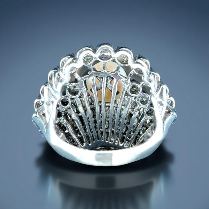 Oyster Cultured Pearl and Diamond Platinum Ring