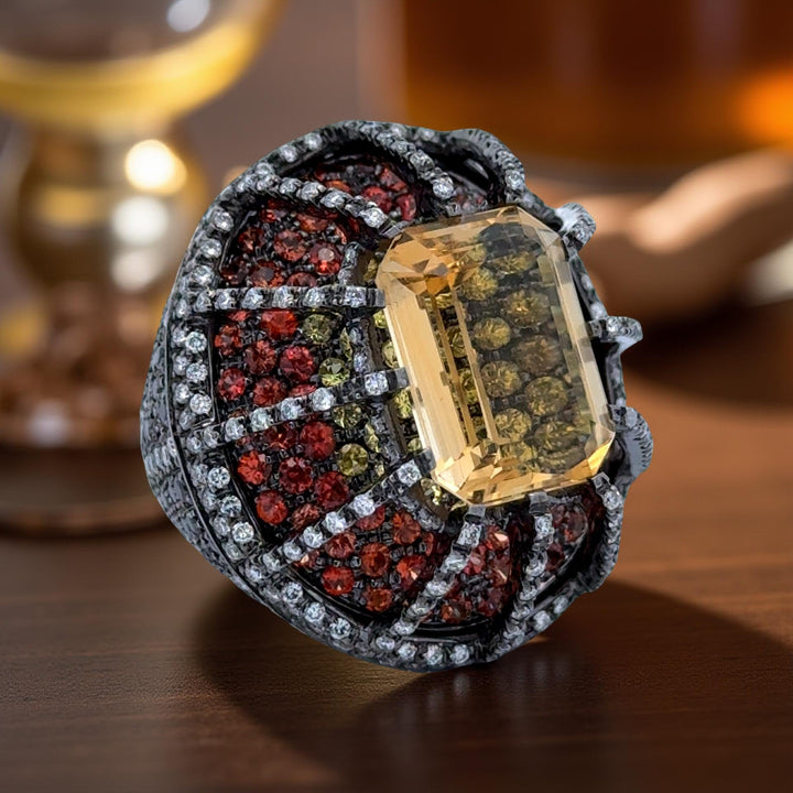 Citrine, Orange Sapphire, Diamond Designer Ring