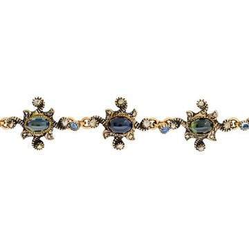 Victorian Harvey & Core Sapphire & Rose Cut Diamond Silver/14K Gold Necklace with Original Fitted Box