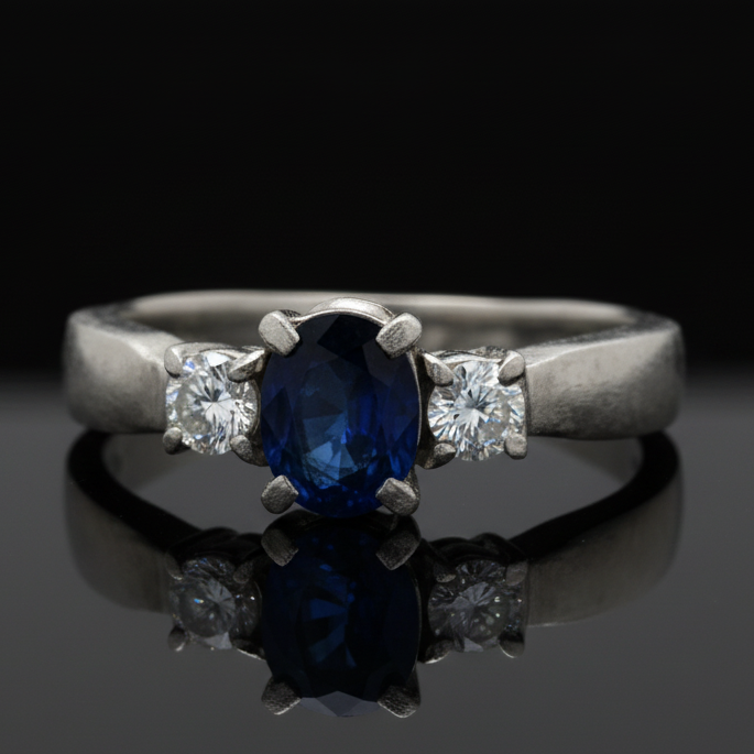 Fine Sapphire and Diamond Platinum Ring